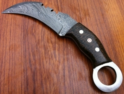 Damascus Steel Karambit Hunting Knife Wood Handle