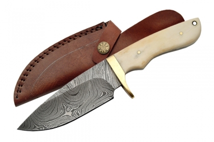 Damascus Hunting Knife Bone Handle