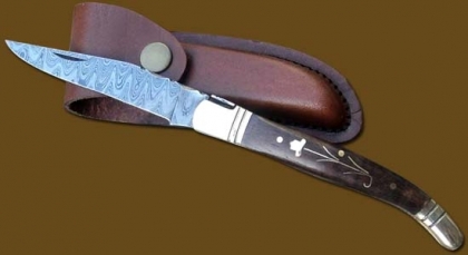 Damascus Steel Laguiole Knife Single Blade wood Handle