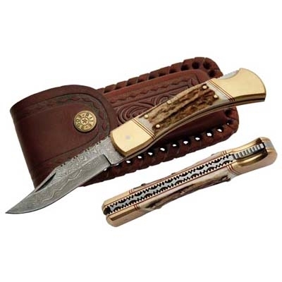 DAMASCUS FILEWORK FOLDINF KNIFE