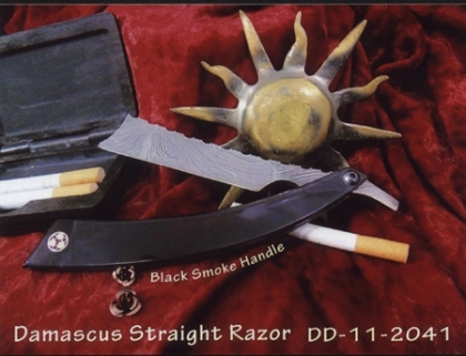 Damascus Steel Straight Shaving Razor Horn Handle
