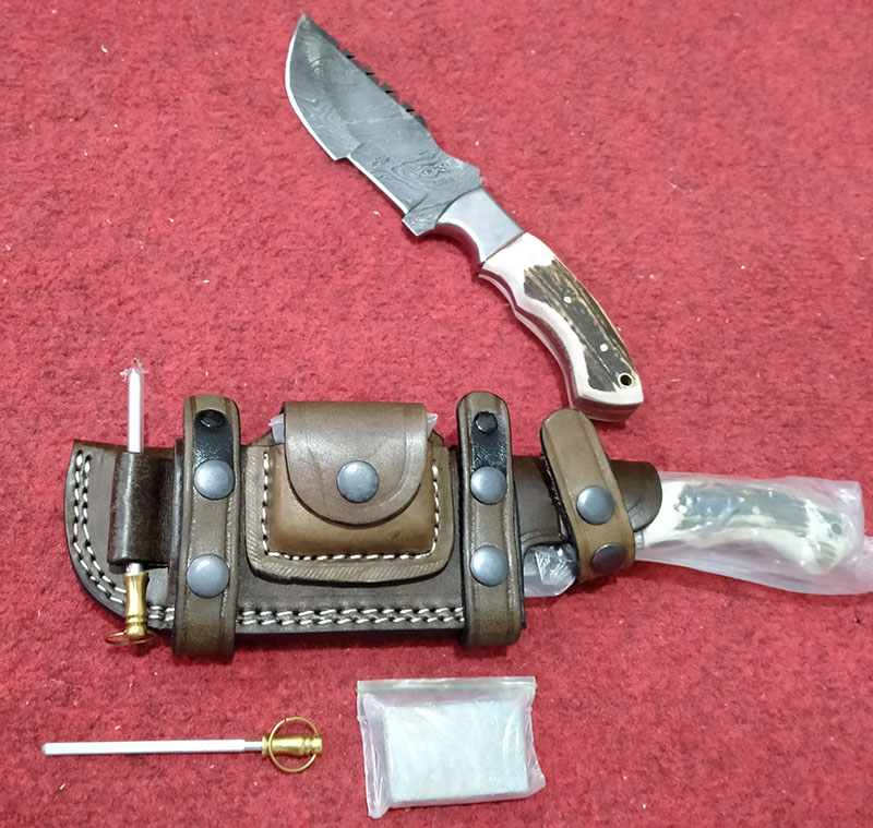 Handmade Damascus Tracker Knife with Stag Handle 