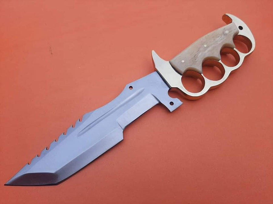 Handmade Teacker knife with Brass Knuckle and Wood/Bone handle