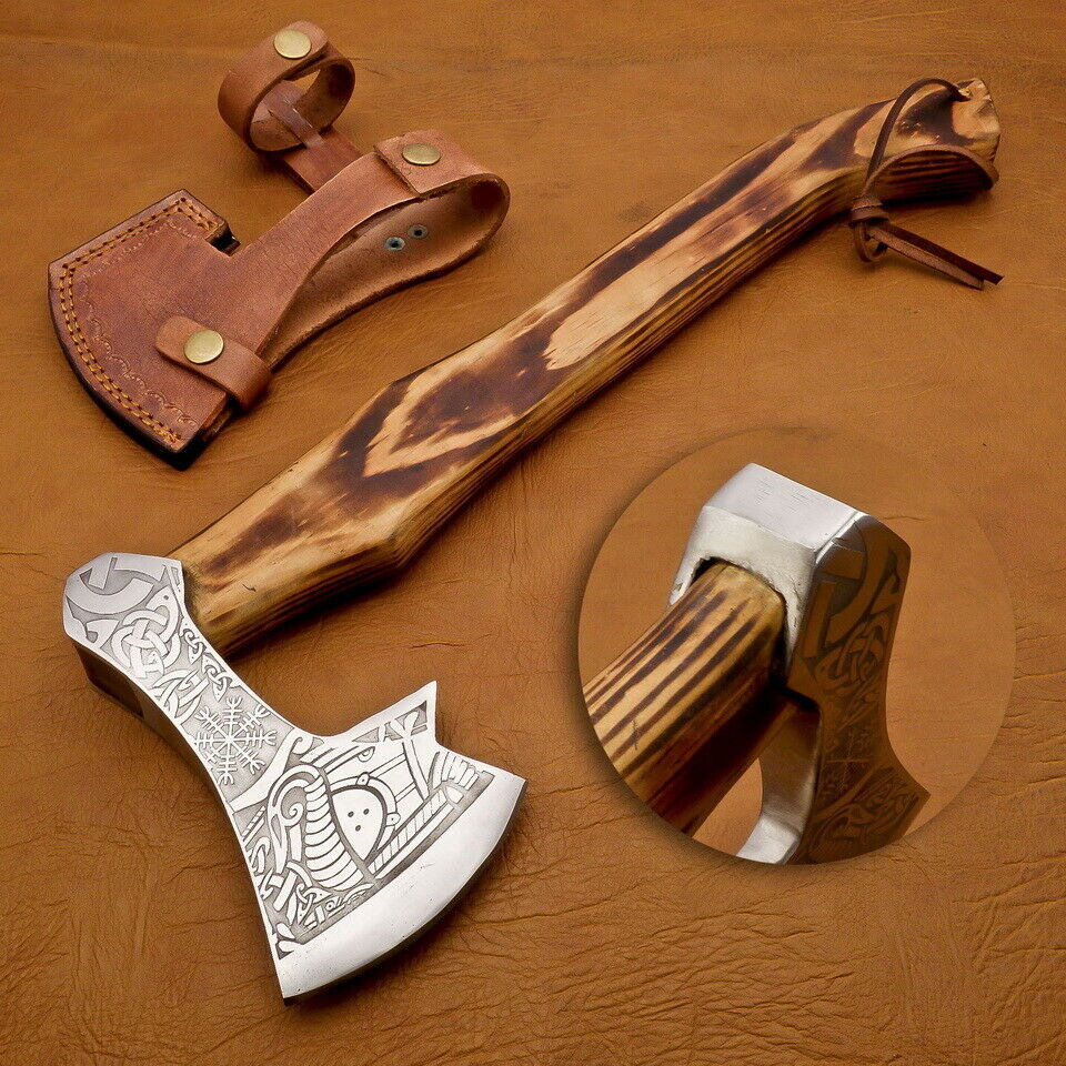 Viking Axe, Custom Handmade Engraved High Carbon Steel Axe