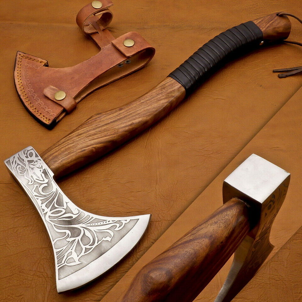 Viking Axe, Custom Handmade Engraved High Carbon Steel Axe