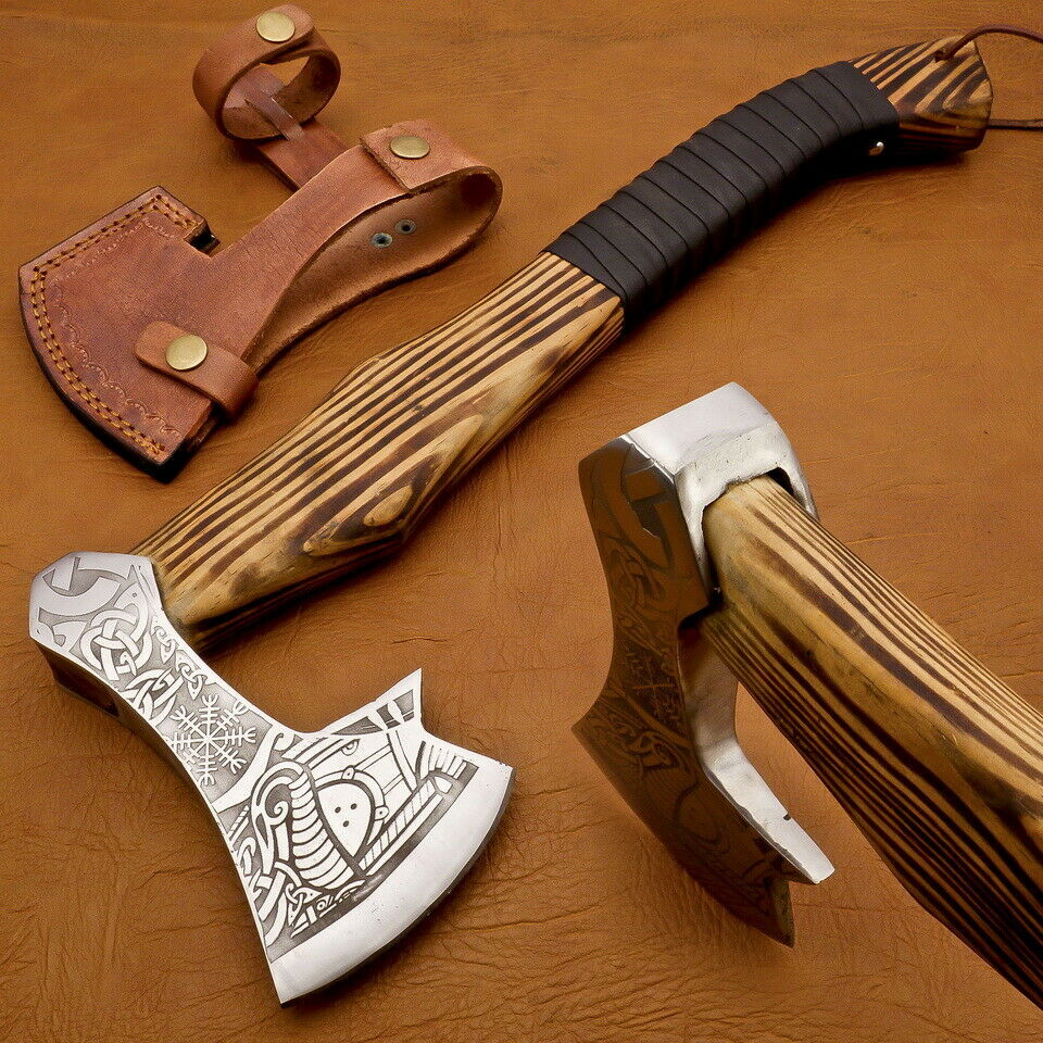 Viking Axe, Custom Handmade Engraved High Carbon Steel Axe