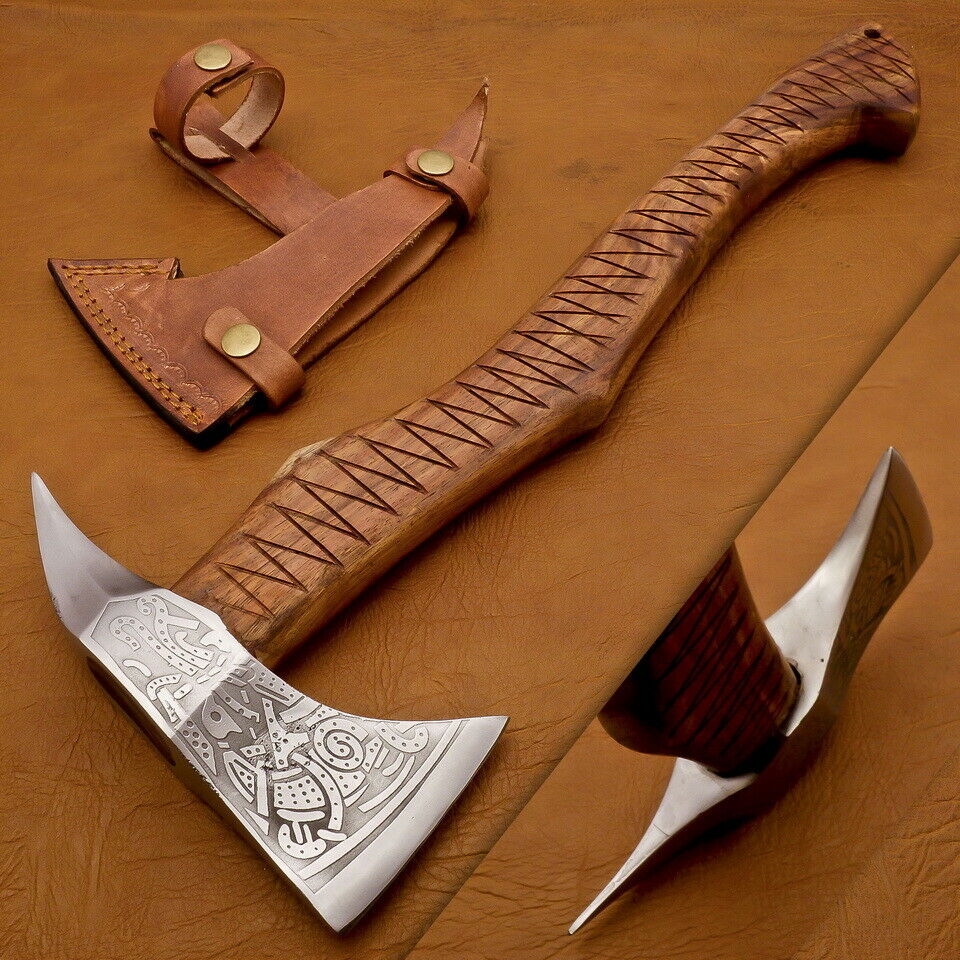 Viking Axe, Custom Handmade Engraved High Carbon Steel Axe
