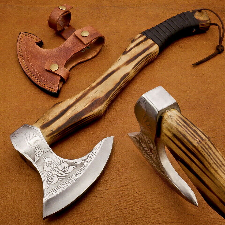 Viking Axe, Custom Handmade Engraved High Carbon Steel Axe