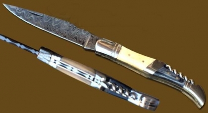 Damascus Steel Laguiole Knife 2-Pcs Wood Handle