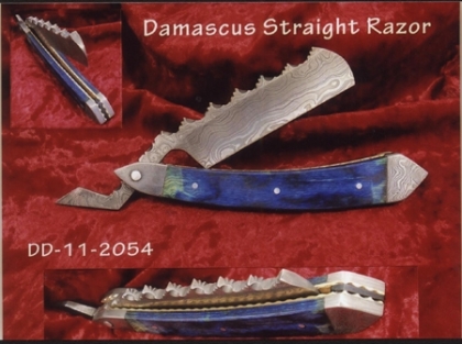 Damascus Steel Straight Shaving Razor Plastic Handle