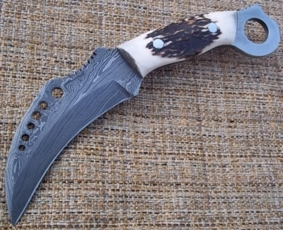 Damascus Steel Karambit Hunting Knife Stag Handle