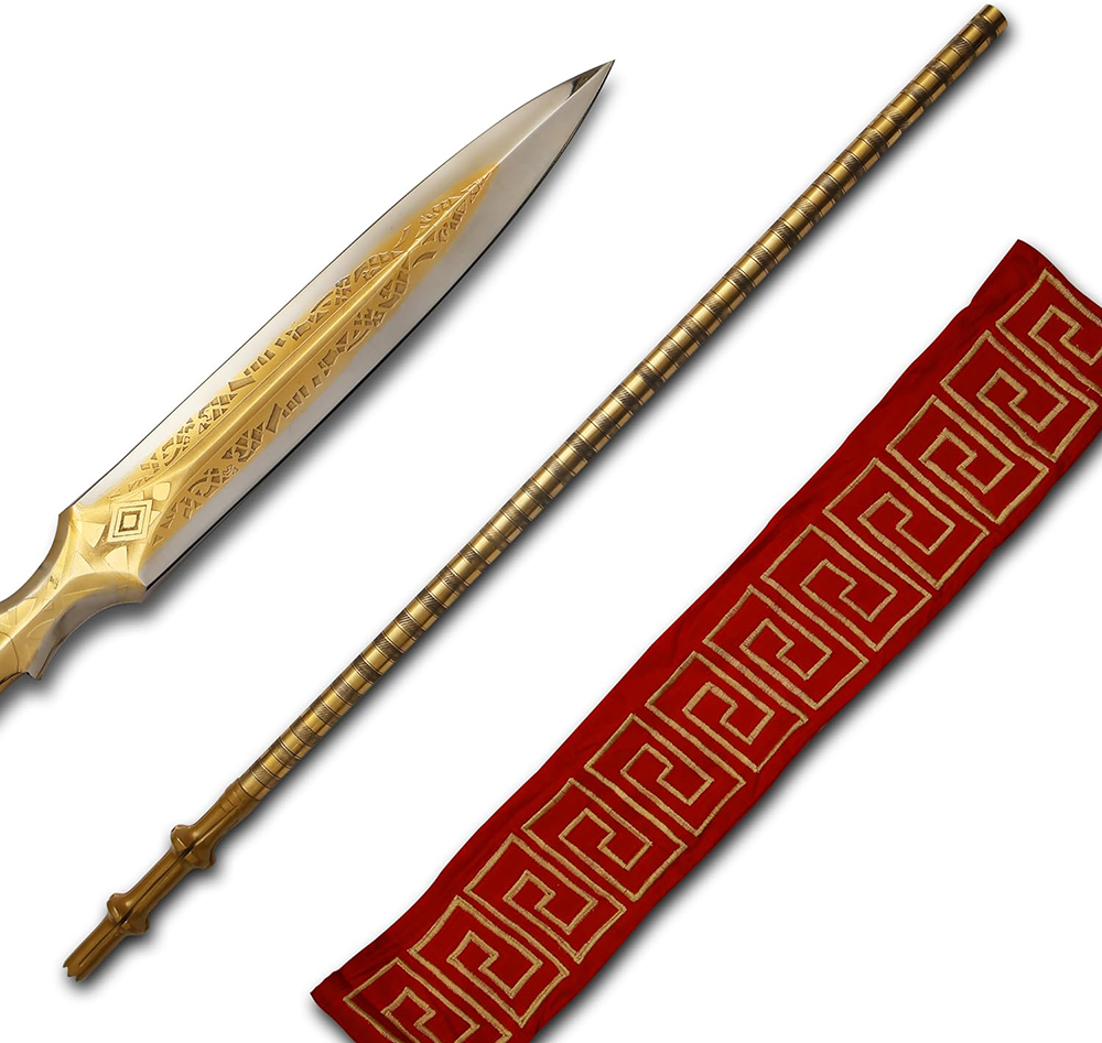 21 Carat Pure Gold  Plated Spear of Kratos Leviathan Handmade Brass Kratos's Spear Etched Blade Head Sharp Functional Spear. image 2