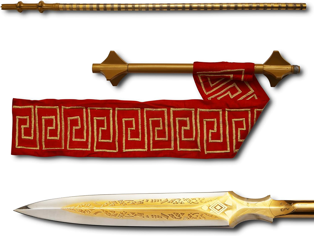 21 Carat Pure Gold  Plated Spear of Kratos Leviathan Handmade Brass Kratos's Spear Etched Blade Head Sharp Functional Spear. image 5