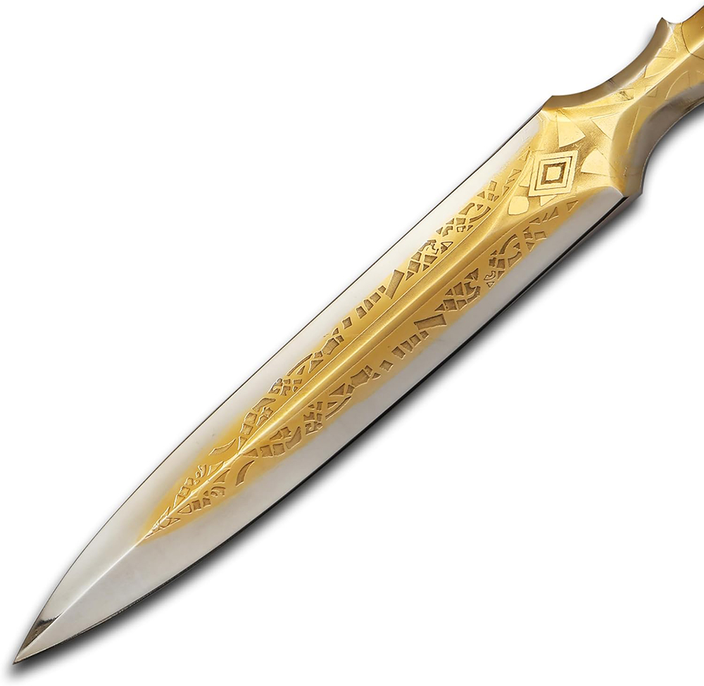 21 Carat Pure Gold  Plated Spear of Kratos Leviathan Handmade Brass Kratos's Spear Etched Blade Head Sharp Functional Spear. image 4