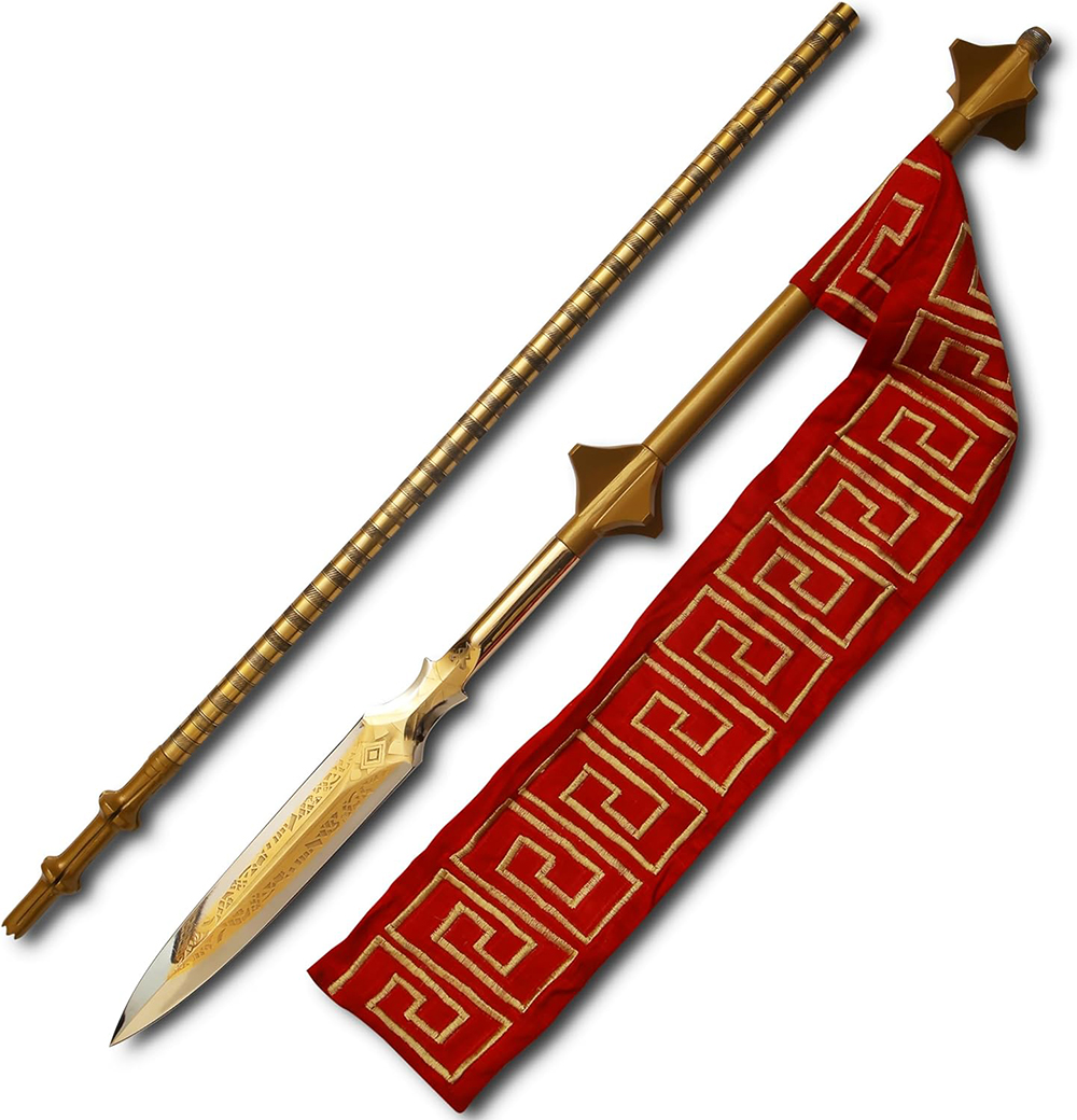 21 Carat Pure Gold  Plated Spear of Kratos Leviathan Handmade Brass Kratos's Spear Etched Blade Head Sharp Functional Spear.
