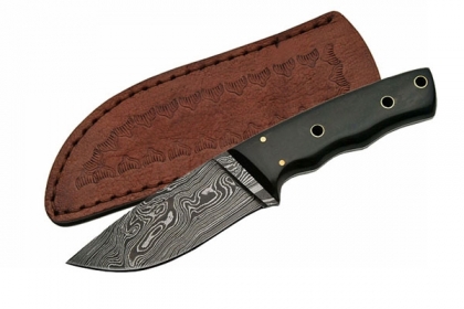 DAMASCUS PIPE FITTED HORN BOWIE KNIFE