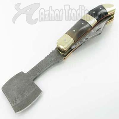 Damascus Folding Pocket Knife Blade Axe image 2
