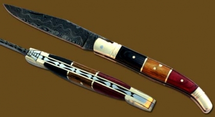 Damascus Steel Laguiole Knife Single Blade Color Wood Handle