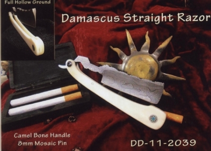 Damascus Steel Straight Shaving Razor Plastic Handle