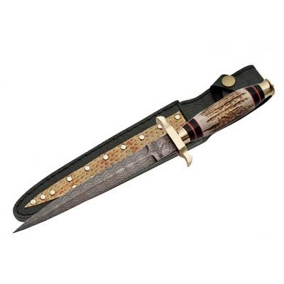 Damascus Hunting Knife Stag Handle
