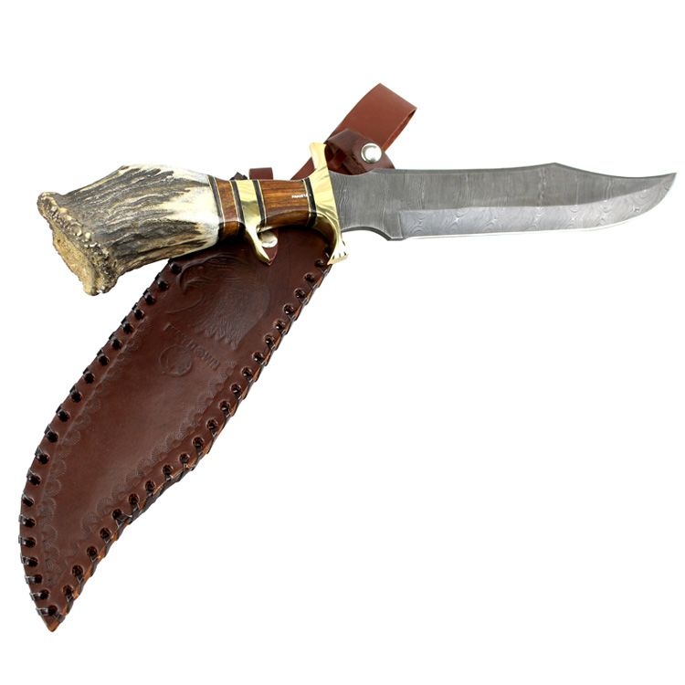 Damascus Steel Stag Horn Handle Hunting Knife image 2