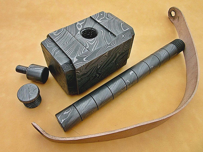 CUSTOM HAND FORGED DAMASCUS STEEL THOR HAMMER  image 3