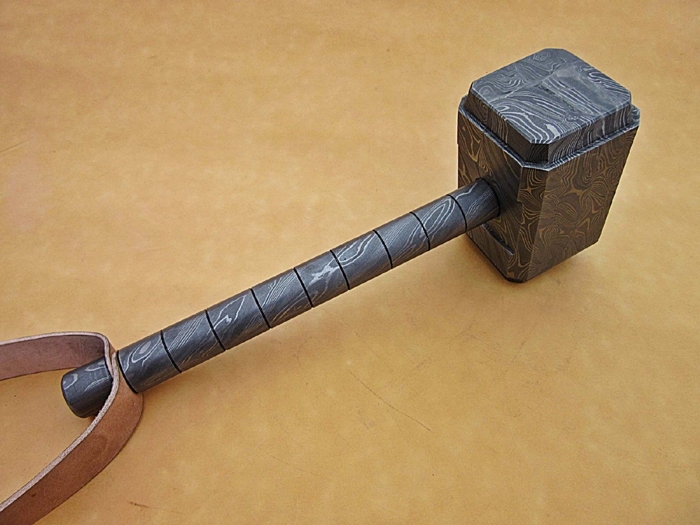 CUSTOM HAND FORGED DAMASCUS STEEL THOR HAMMER  image 6