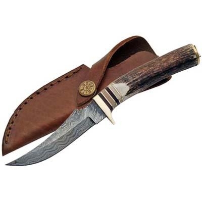  Damascus Hunting Knife Stag Handle