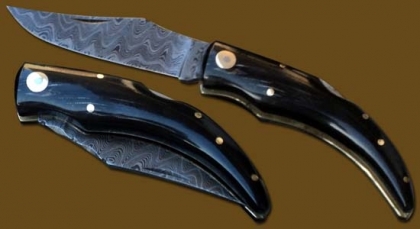 Damascus Steel Laguiole Banana Knife Horn Handle