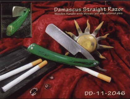 Damascus Steel Straight Shaving Razor Wood Handle