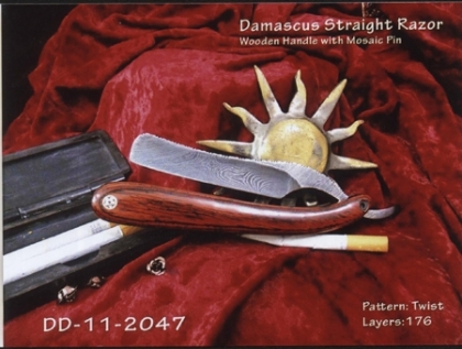 Damascus Steel Straight Shaving Razor Wood Handle