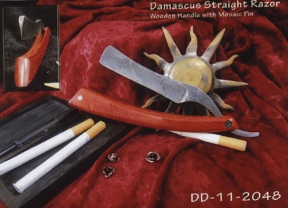 Damascus Steel Straight Shaving Razor Wood Handle