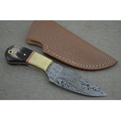 Damascus Skinner Knife Bone Handle
