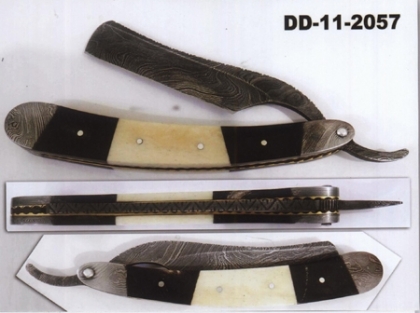 Damascus Steel Straight Shaving Razor Horn-Bone Handle