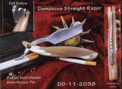 Damascus Steel Straight Shaving Razor Wood Handle