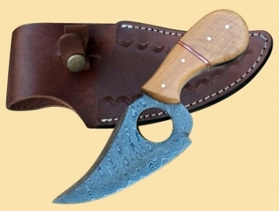 Damascus Skinner Knife Wood Handle