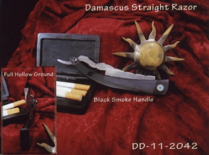 Damascus Steel Straight Shaving Razor Horn Handle