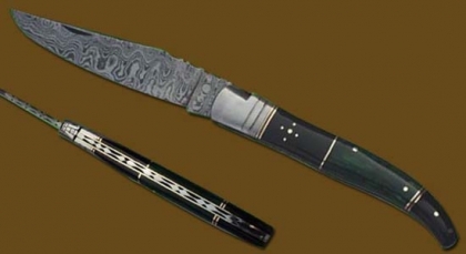 Damascus Steel Laguiole Knife Single Blade Horn-wood Handle