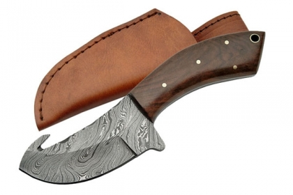 DAMASCUS WALNUT CAT SKINNER KNIFE