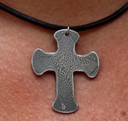 Handmade Damascus Steel Cross Necklace