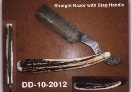 Damascus Steel Straight Shaving Razor Stag Handle