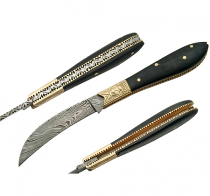 Damascus Folding Knife Horn Handle