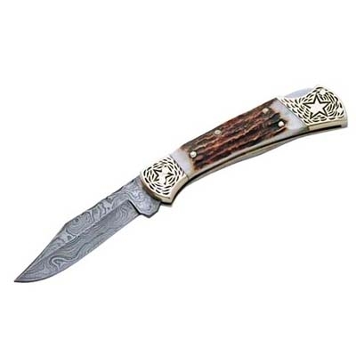 DAMASCUS STAR FOLDING KNIFE
