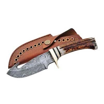 Damascus Hunting Knife Stag Handle