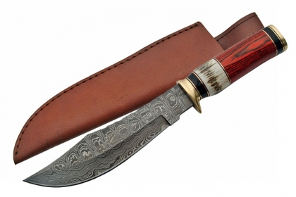 REDWOOD STAG DAMASCUS BOWIE KNIFE 