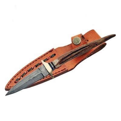 Damascus Hunting Knife Stag Handle