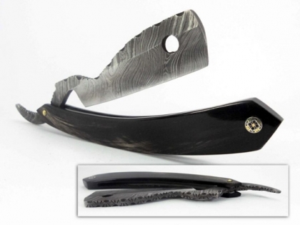 Damascus Steel Shaving Razor Horn Handle