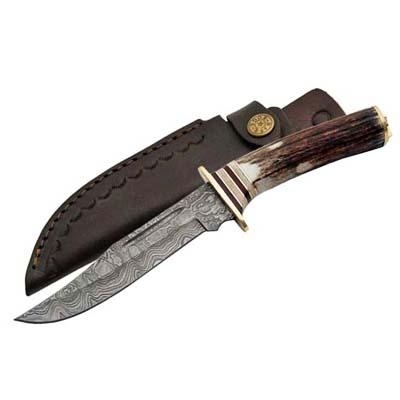  Damascus Hunting Knife Stag Handle