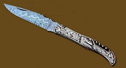 Damascus Steel Laguiole Knife 2-Pcs Steel Handle