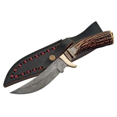  Damascus Hunting Knife Stag Handle